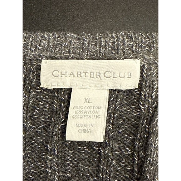 Charter Club Cable Knit Sweater Gray Sparkle Pullover V-Neck Long Sleeve Size Xl - Picture 5 of 6